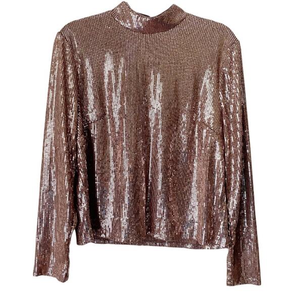 Cara Santana x Nine West | Sequin Mock Neck Long Sleeve Blouse Metallic XL - Picture 2 of 8